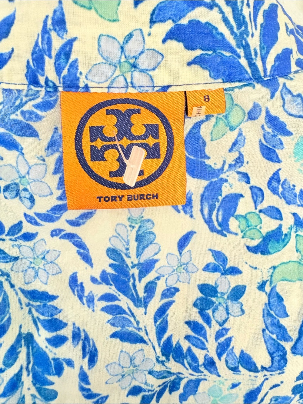Tory Burch Blue and White Floral V-Neck Tunic - Picture 5 of 5